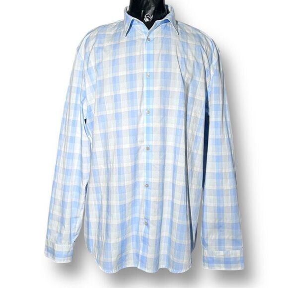 Calvin Klein XXL Blue Plaid Shirt Non-Iron Classic Fit Button Up Career Preppy - Picture 1 of 7